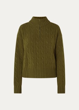 Josephine & Co Dames Claude kabelgebreide trui met halve rits en col in de kleur Mosgroen