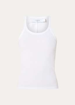 IRO Dames Palissa ribgebreide tanktop met logoborduring in de kleur Wit