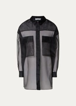 IRO Dames Leonie semi-transparante blouse van mesh met borstzakken in de kleur Zwart