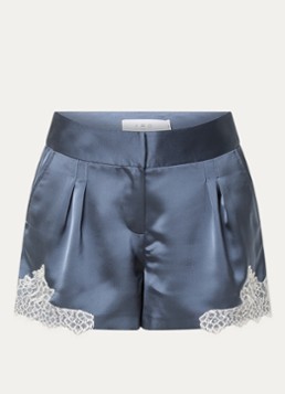 IRO Dames High waist wide fit korte broek van satijn met details van kant in de kleur Staalblauw