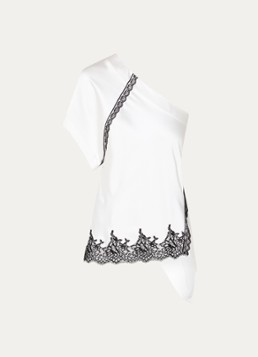 IRO Dames Topazi one shoulder top van satijn met details van kant in de kleur Gebroken wit