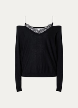 IRO Dames Ivoire fijngebreide top in zijdeblend met details van kant en spaghettibandjes in de kleur Zwart