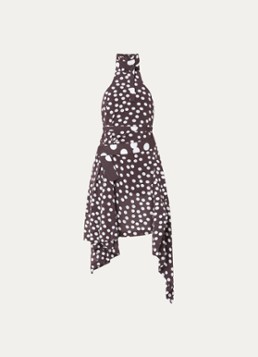 IRO Dames Delila midi jurk met stippenprint en asymmetrisch detail in de kleur Donkerbruin
