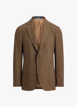 Ralph Lauren Heren Polo modern fit colbert in wolblend met visgraatdessin in de kleur Brown/Tan / Bruin