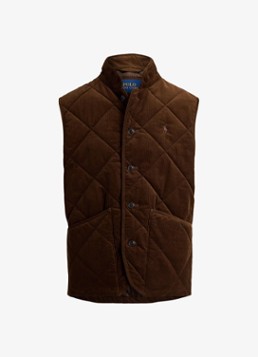 Ralph Lauren Heren Gilet van corduroy met quilt patroon in de kleur Cooper Brown-33H0 / Bruin