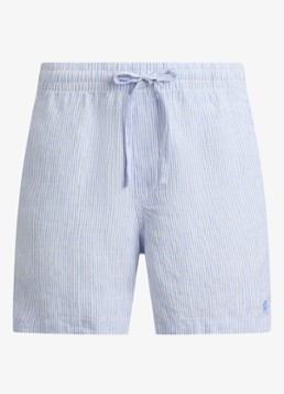 Ralph Lauren Heren Polo Prepster straight fit korte broek van linnen in de kleur 6771A Cabana Blue White / Lichtblauw