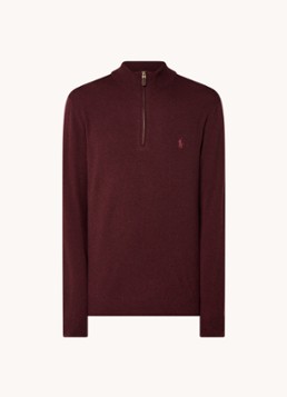 Ralph Lauren Heren Fijngebreide pullover van wol met halve rits in de kleur Aged Wine Heather / Wijnrood