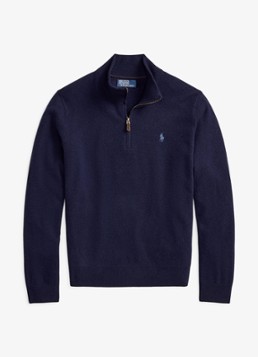 Ralph Lauren Heren Fijngebreide pullover van wol met halve rits in de kleur Hunter Navy / Donkerblauw