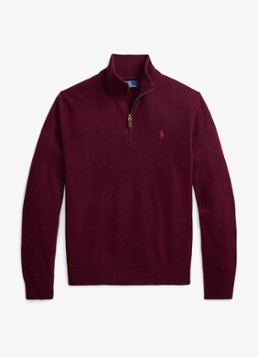Ralph Lauren Heren Fijngebreide pullover van wol met halve rits in de kleur Aged Wine Heather / Wijnrood