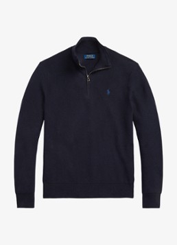 Ralph Lauren Heren Fijngebreide pullover met halve rits en logoborduring in de kleur Navy Htr / Blauw