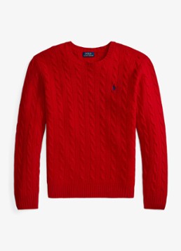 Ralph Lauren Heren Kabelgebreide trui in kasjmierblend met logoborduring in de kleur Park Ave Red / Rood