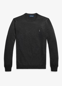 Ralph Lauren Heren Fijngebreide pullover van wol met logo in de kleur Dark Granite Hthr / Donkergrijs