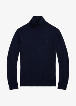Ralph Lauren Heren Fijngebreide coltrui van wol met logoborduring in de kleur Hunter Navy / Donkerblauw