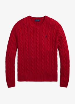 Ralph Lauren Heren Kabelgebreide trui met logoborduring in de kleur Strawberry Gelato / Rood