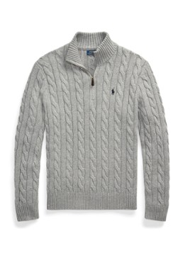 Ralph Lauren Heren Kabelgebreide trui met logoborduring in de kleur Fawn Grey Heather / Grijs