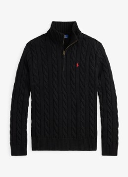 Ralph Lauren Heren Kabelgebreide trui met halve rits in de kleur Polo Black / Zwart