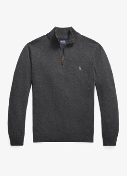 Ralph Lauren Heren Fijngebreide pullover van wol met halve rits in de kleur Dark Charcoal Heather / Donkergrijs