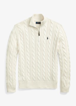 Ralph Lauren Heren Kabelgebreide trui met halve rits in de kleur Andover Cream / Creme
