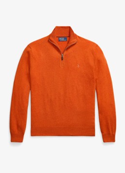Ralph Lauren Heren Fijngebreide pullover van wol met halve rits in de kleur Dark Jaffa Orange Htr / Oranje
