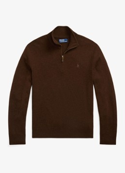 Ralph Lauren Heren Fijngebreide pullover van wol met halve rits in de kleur Cacao Brown Heather / Brown