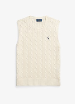 Ralph Lauren Heren Kabelgebreide spencer met logo in de kleur Andover Cream / Crème