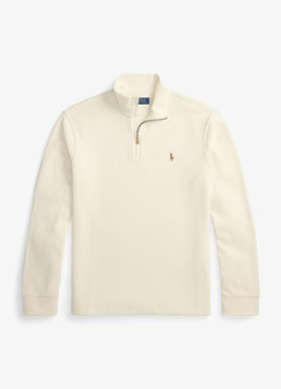 Ralph Lauren Heren Ribgebreide trui met halve rits in de kleur Parchment Cream / Creme