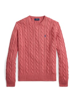 Ralph Lauren Heren Kabelgebreide trui met logoborduring in de kleur Strawberry Gelato / Rood
