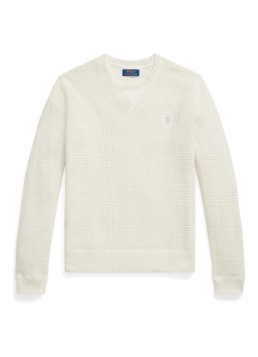 Ralph Lauren Heren Grofgebreide trui in wolblend met logoborduring in de kleur Andover Cream / Creme