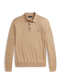 Ralph Lauren Heren Fijngebreide trui met logoborduring in de kleur Camel Melange / Camel