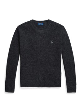 Ralph Lauren Heren Grofgebreide trui in wolblend met logoborduring in de kleur Dark Granite / Donkergrijs