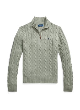 Ralph Lauren Heren Kabelgebreide trui met logoborduring in de kleur Fern Green Heather / Groen