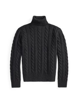 Ralph Lauren Heren Kabelgebreide coltrui in kasjmierblend in de kleur Dark Granite / Donkergrijs