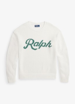 Ralph Lauren Heren Fijngebreide trui in linnenblend met logoprint in de kleur Deckwash White Combo-40JM