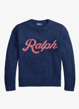 Ralph Lauren Heren Fijngebreide trui in linnenblend met logoprint in de kleur Dark Cobalt Combo-ZYRZ