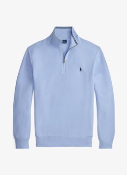 Ralph Lauren Heren Fijngebreide pullover met halve rits en logoborduring in de kleur Navy Htr / Blauw