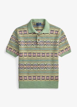 Ralph Lauren Heren Regular fit fijngebreide polo in linnenblend met ingebreid patroon in de kleur Green Combo-399U