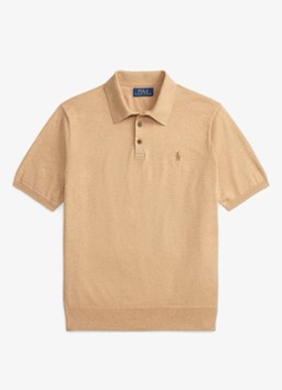 Ralph Lauren Heren Fijngebreide slim fit polo met logo in de kleur Camel Melange / Camel