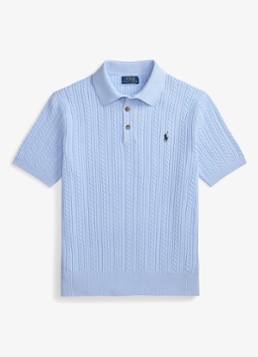 Ralph Lauren Heren Regular fit kabelgebreide polo met logoborduring in de kleur Office Blue / Blauw