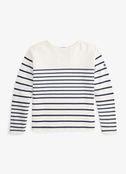 Ralph Lauren Heren Longsleeve met streepprint en boothals in de kleur Newport Navy/White / Gebroken wit