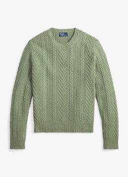 Ralph Lauren Heren Grofgebreide trui in linnenblend in de kleur Fern Green Combo / Mosgroen