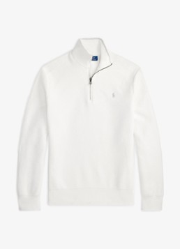 Ralph Lauren Heren Fijngebreide trui met halve rits en logoborduring in de kleur Deckwash White / Wit