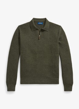 Ralph Lauren Heren Grofgebreide trui van wol met halve rits in de kleur Cargo Olive Heather / Olijfgroen