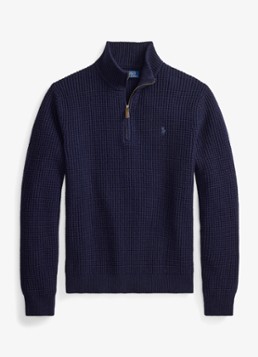 Ralph Lauren Heren Grofgebreide trui in wolblend met halve rits in de kleur Hunter Navy / Donkerblauw