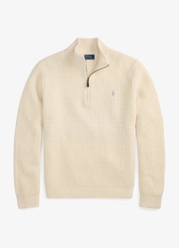 Ralph Lauren Heren Grofgebreide trui in wolblend met halve rits in de kleur Andover Cream-34TY / Beige