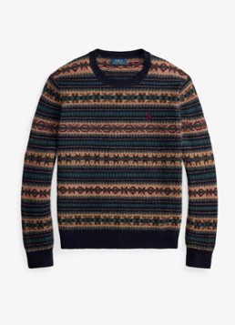 Ralph Lauren Heren Fair Isle grofgebreide trui van wol met ingebreid patroon in de kleur Navy Combo / Donkerblauw