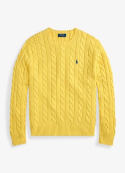 Ralph Lauren Heren Kabelgebreide trui met logoborduring in de kleur Collegiate Yellow-3JZ4