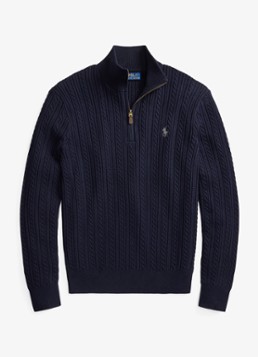 Ralph Lauren Heren Kabelgebreide trui met halve rits in de kleur Blauw