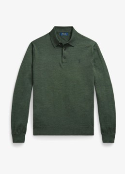 Ralph Lauren Heren Fijngebreide trui van wol met polokraag in de kleur Lodgepole Pine Heather / Groen