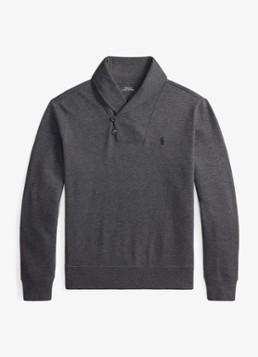 Ralph Lauren Heren Fijngebreide trui met sjaalkraag in de kleur Windsor Heather / Grijs