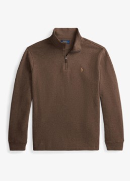 Ralph Lauren Heren Ribgebreide trui met halve rits in de kleur Nutmeg Brown Heather / Bruin